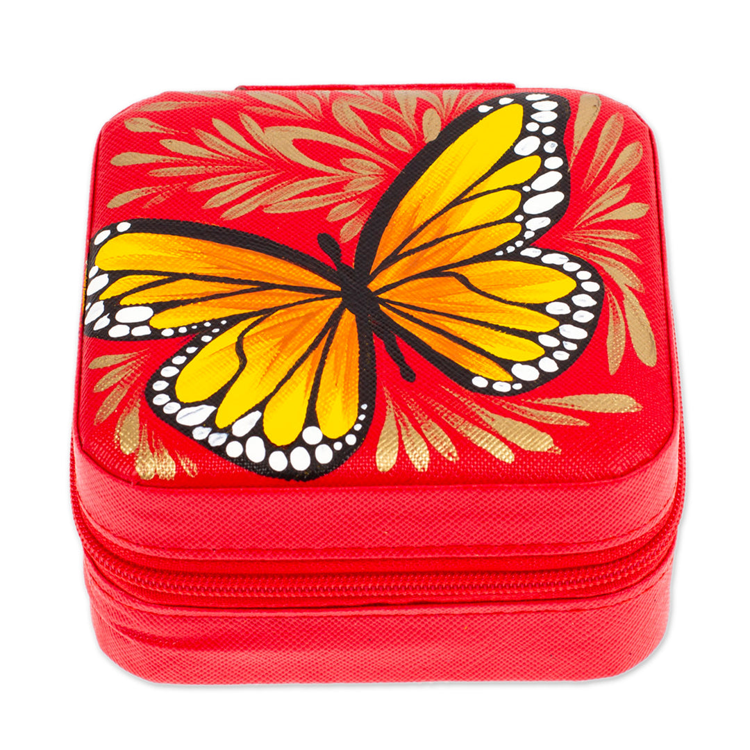 Butterfly-Themed Painted Strawberry Faux Leather Jewelry Box - Strawberry Illusion
