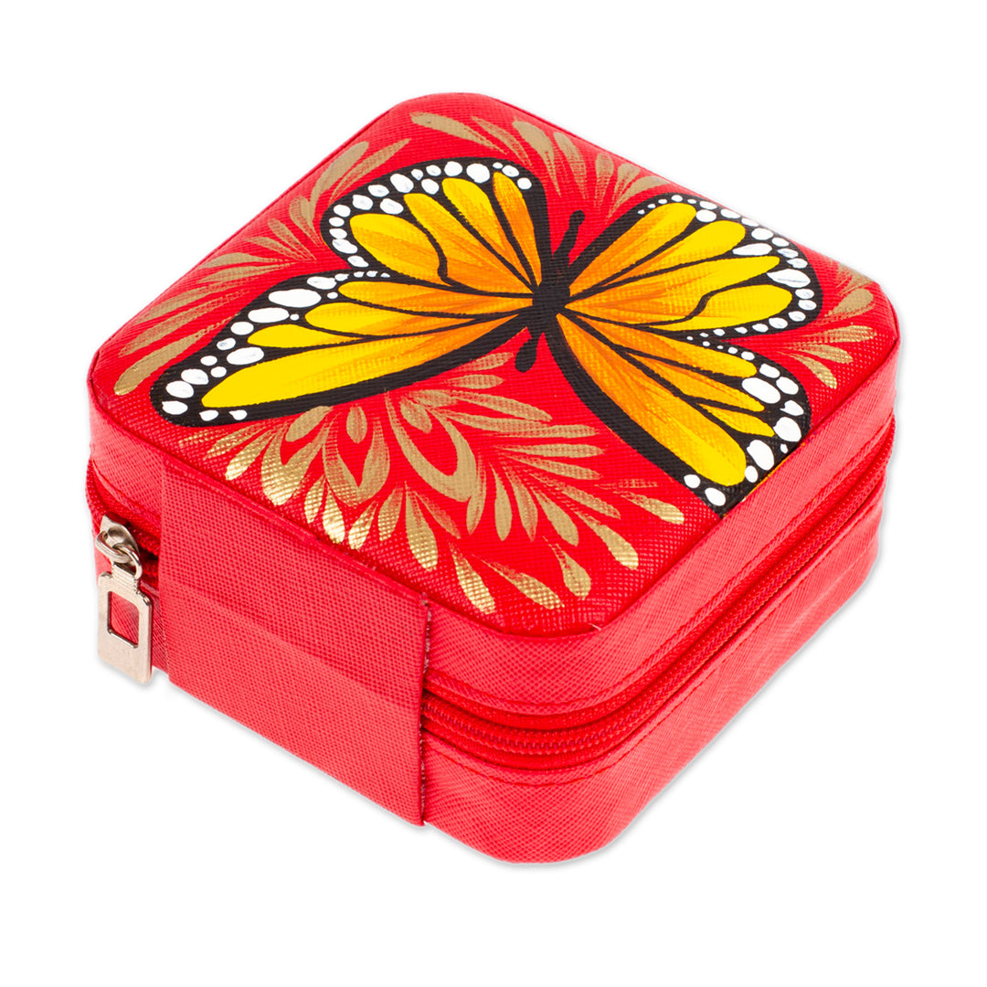 Butterfly-Themed Painted Strawberry Faux Leather Jewelry Box - Strawberry Illusion