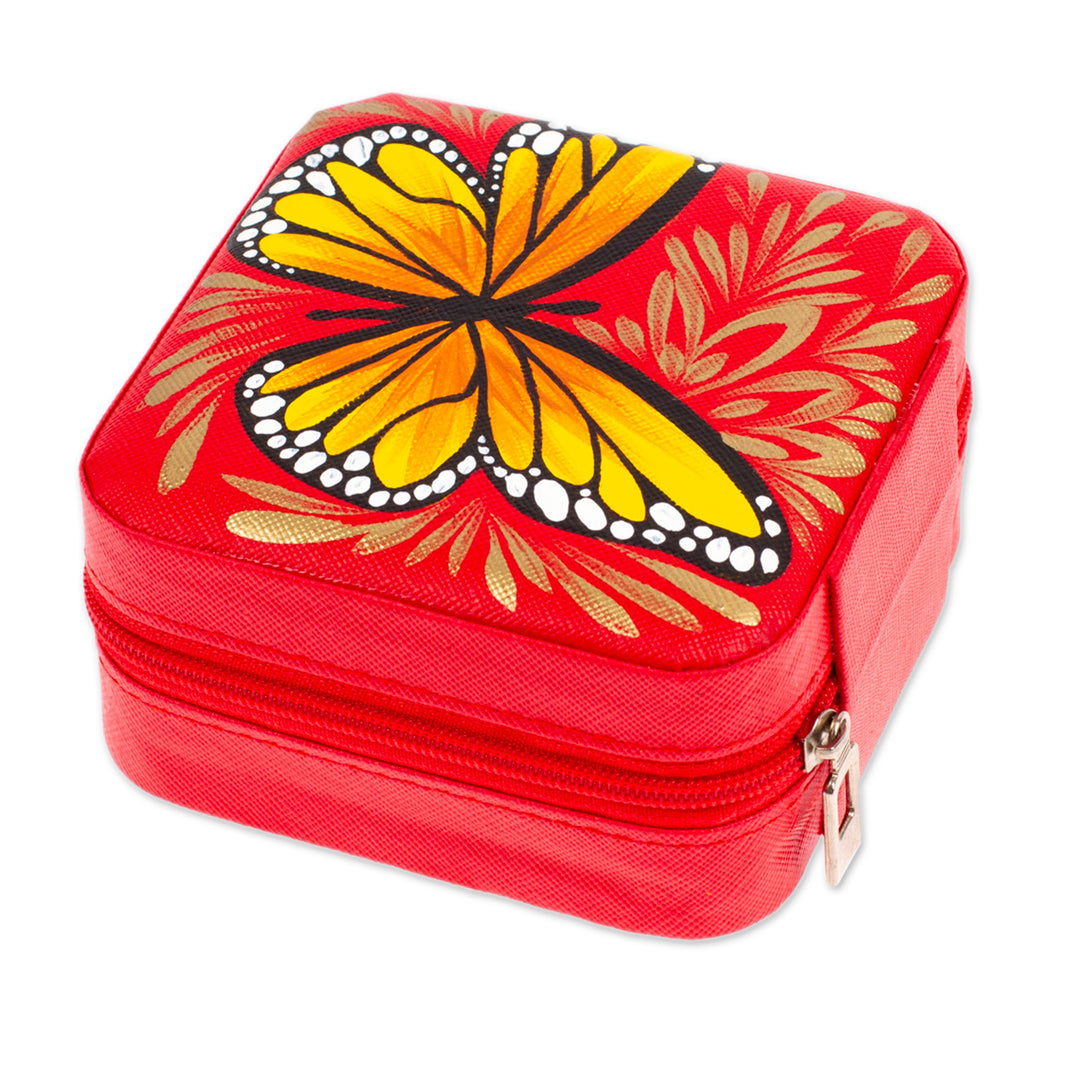 Butterfly-Themed Painted Strawberry Faux Leather Jewelry Box - Strawberry Illusion