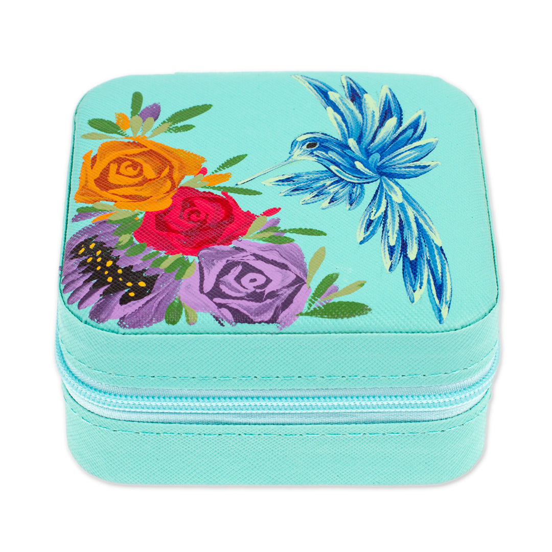 Floral Hand-Painted Mint Green Faux Leather Jewelry Box - Mint Paradise