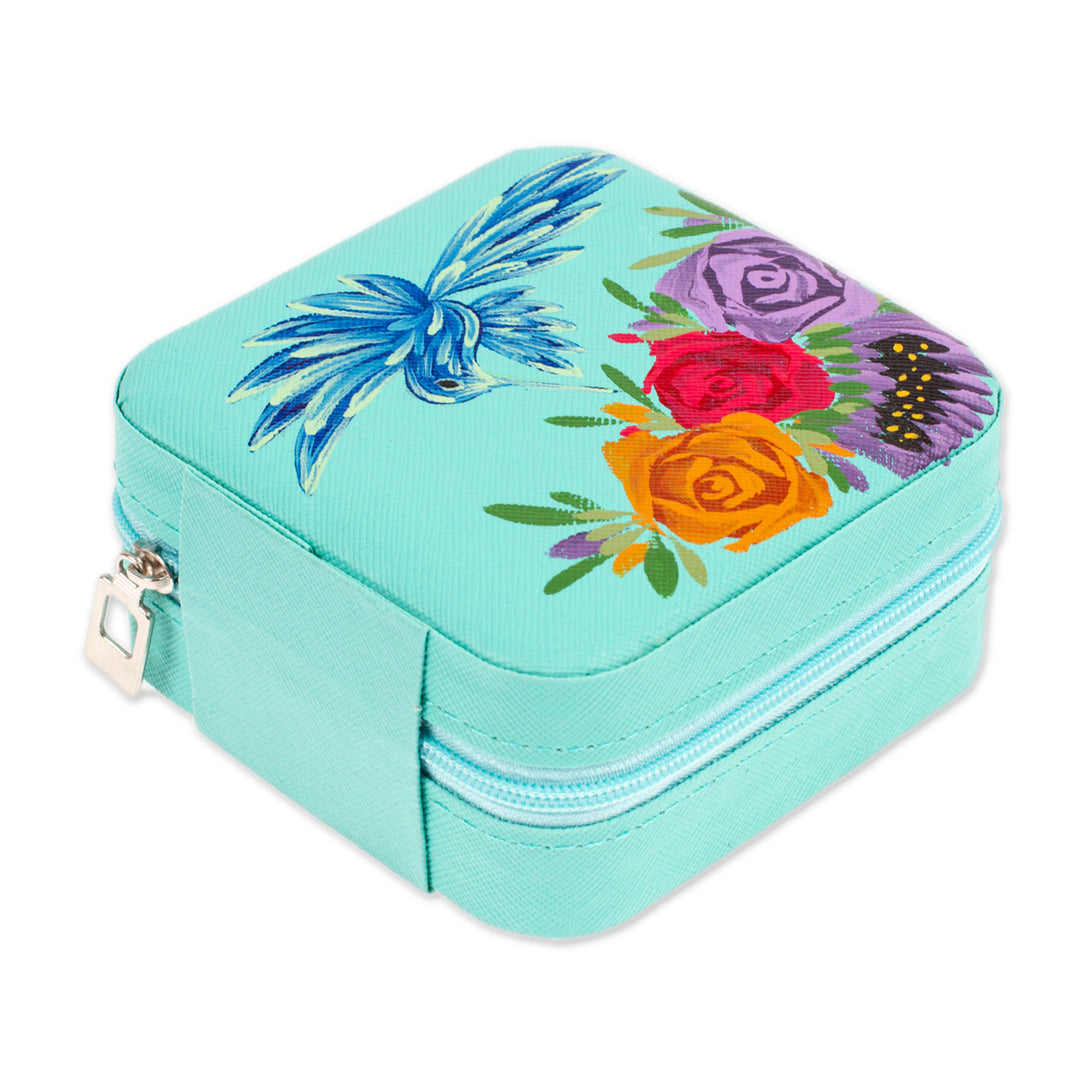 Floral Hand-Painted Mint Green Faux Leather Jewelry Box - Mint Paradise