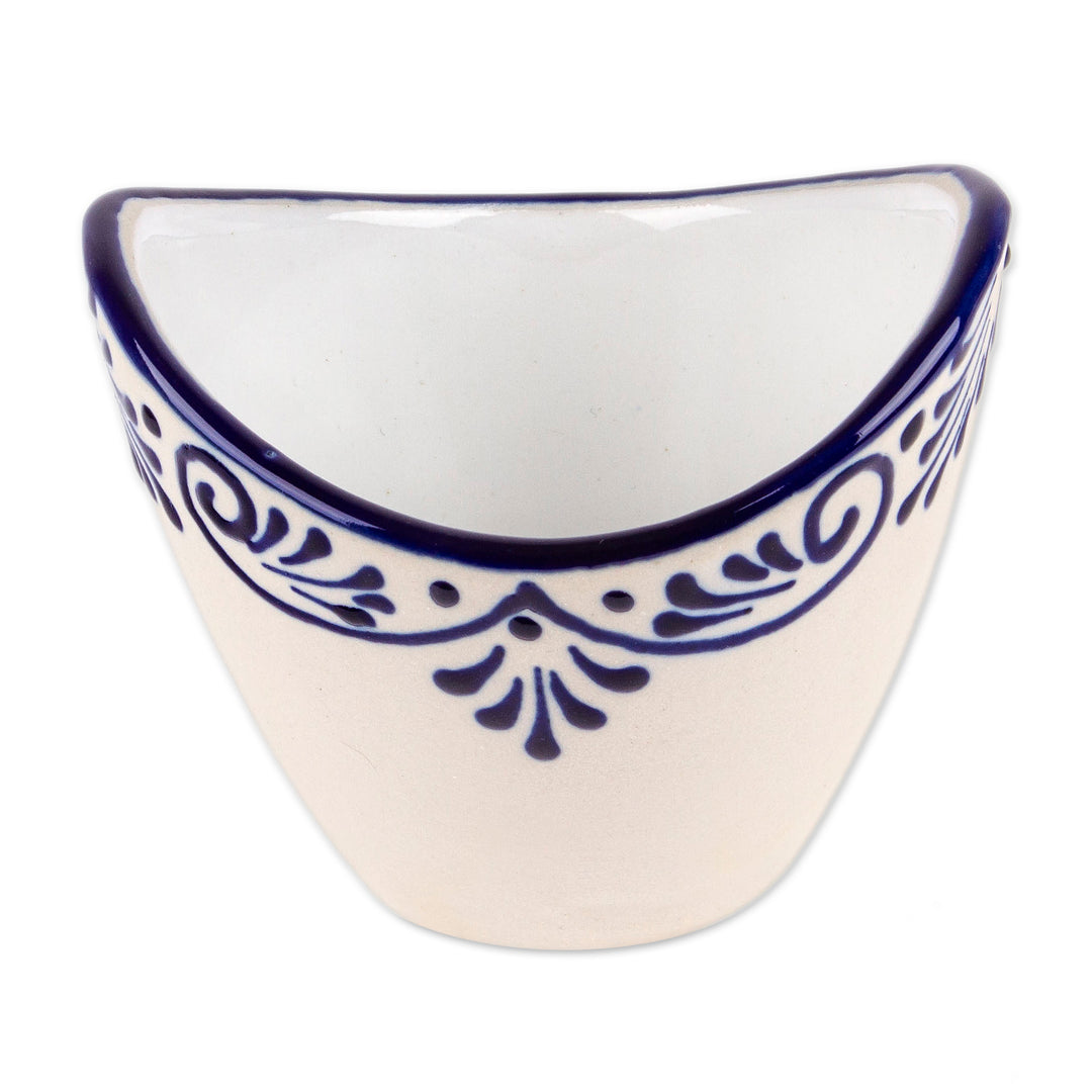 Small-Sized Talavera Ceramic Ivory and Blue Condiment Bowl - Blue Customs