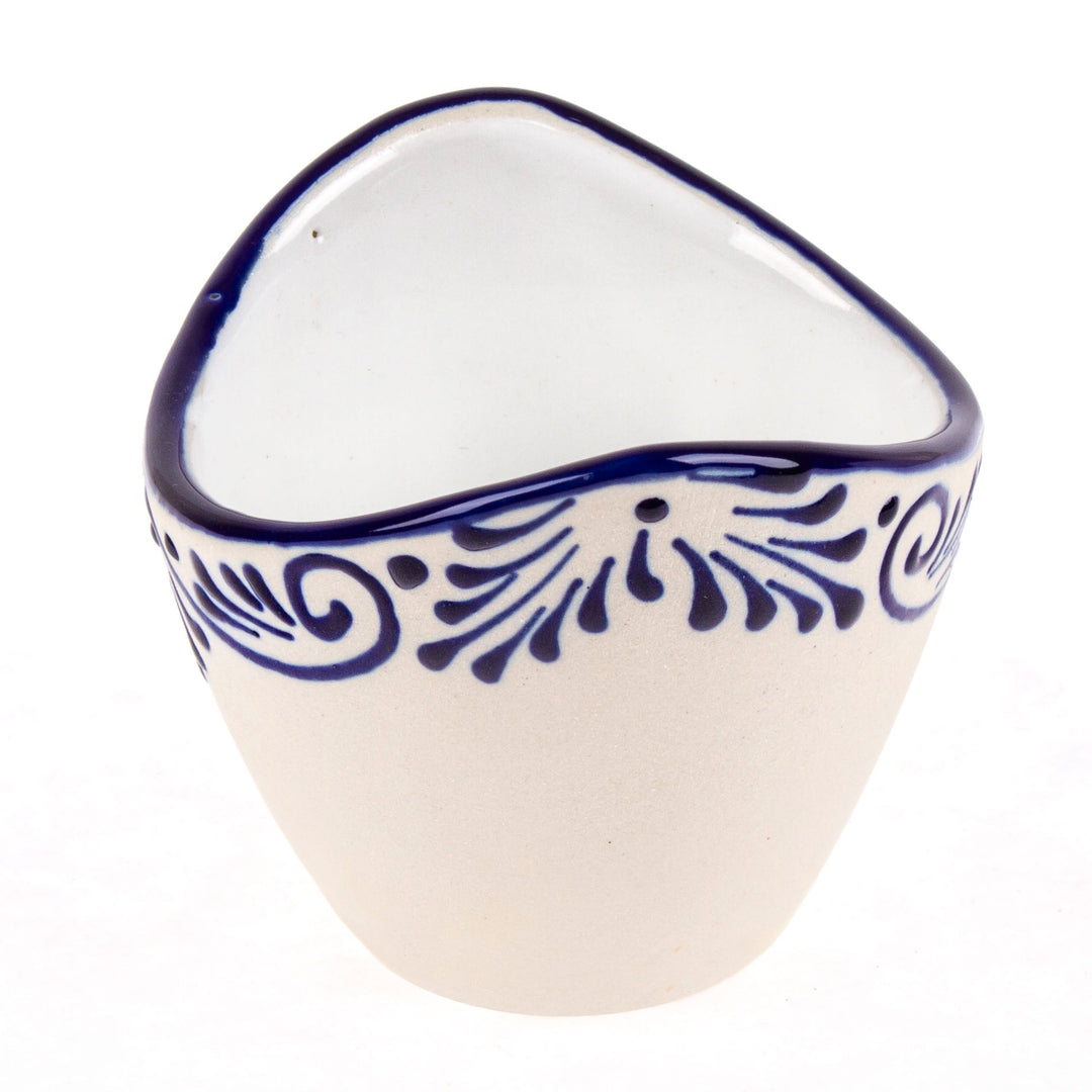 Small-Sized Talavera Ceramic Ivory and Blue Condiment Bowl - Blue Customs