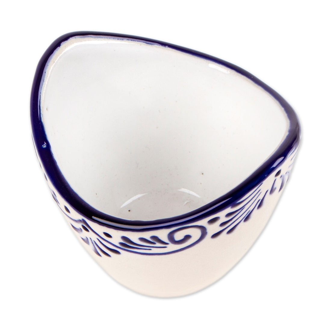 Small-Sized Talavera Ceramic Ivory and Blue Condiment Bowl - Blue Customs