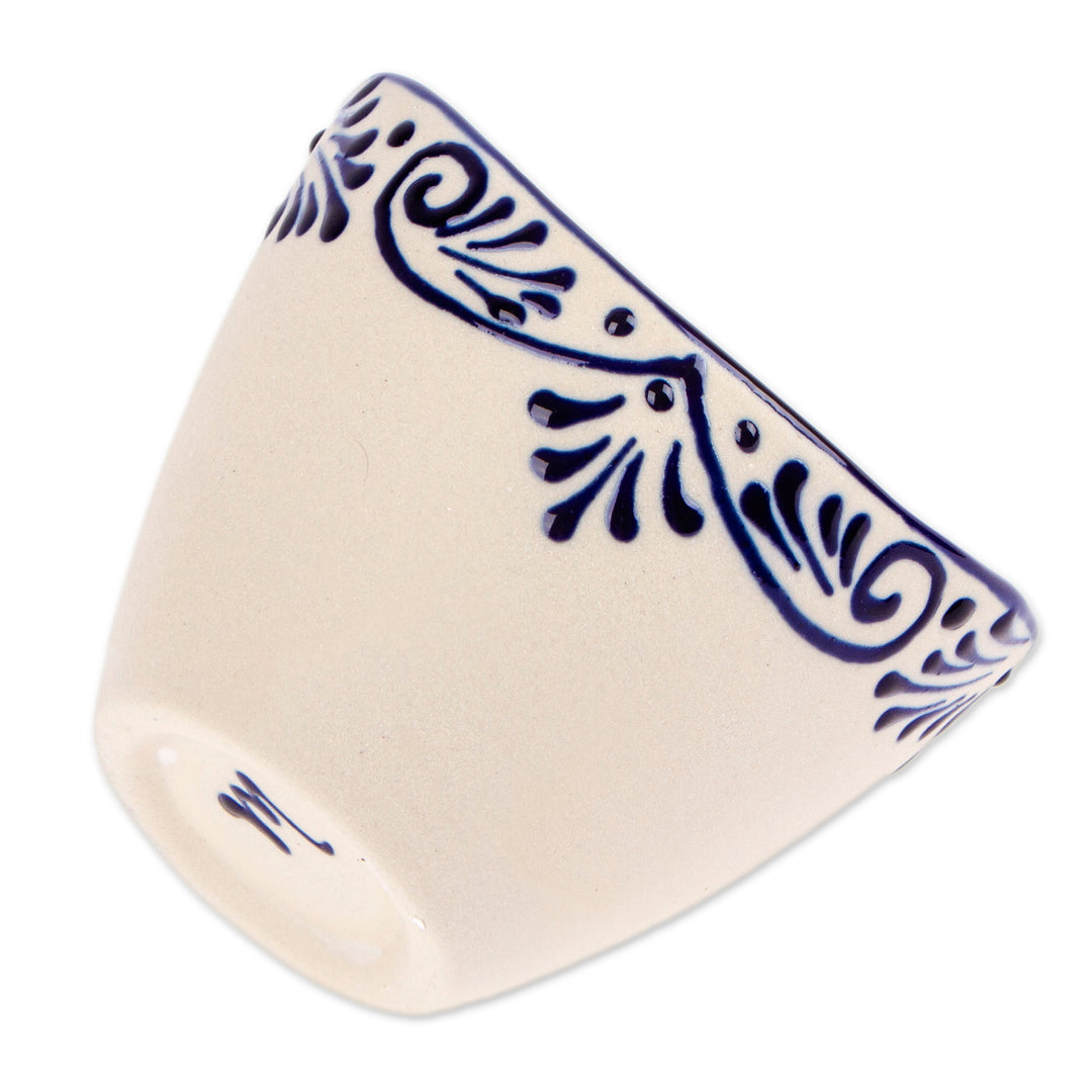 Small-Sized Talavera Ceramic Ivory and Blue Condiment Bowl - Blue Customs