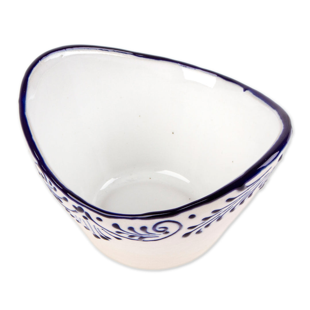Medium-Sized Talavera Ivory and Blue Ceramic Condiment Bowl - Blue Customs