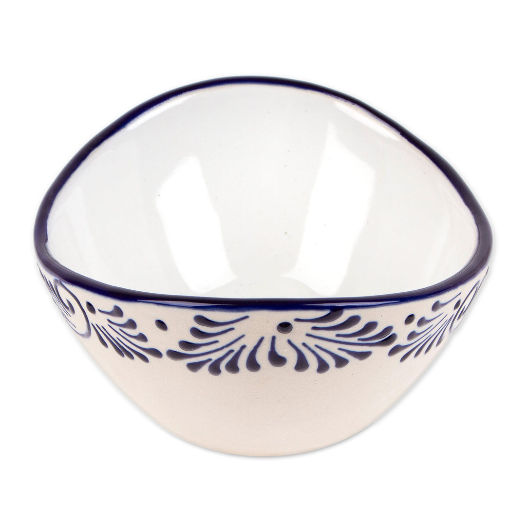 Vine-Patterned Small-Sized Talavera Ceramic Dessert Bowl - Blue Lineage