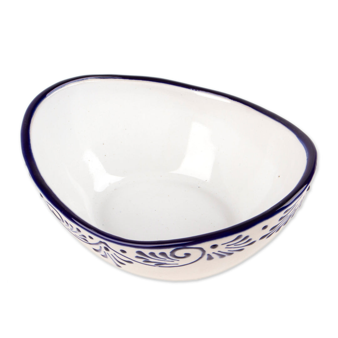 Vine-Patterned Small-Sized Talavera Ceramic Dessert Bowl - Blue Lineage