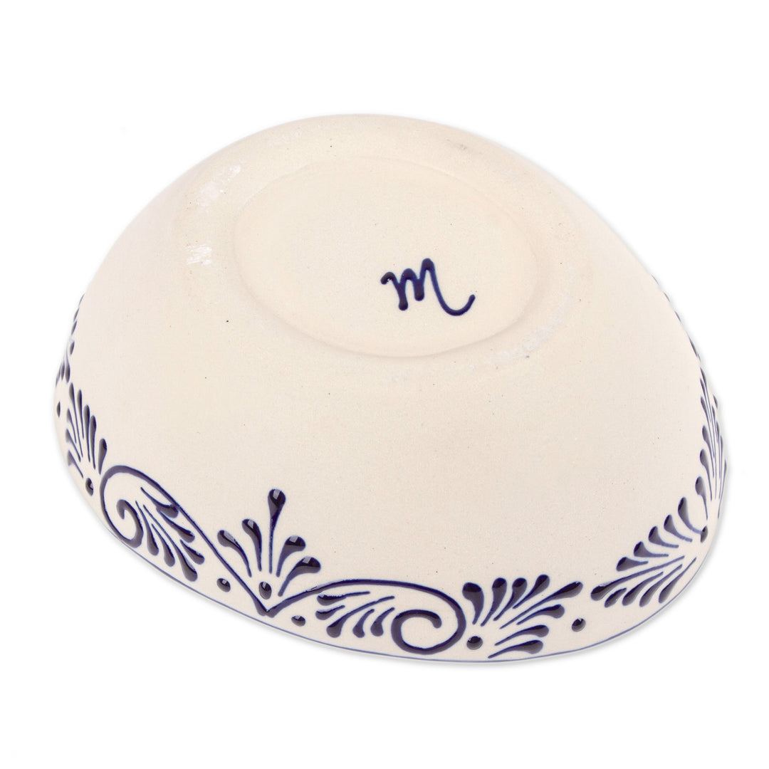 Vine-Patterned Small-Sized Talavera Ceramic Dessert Bowl - Blue Lineage