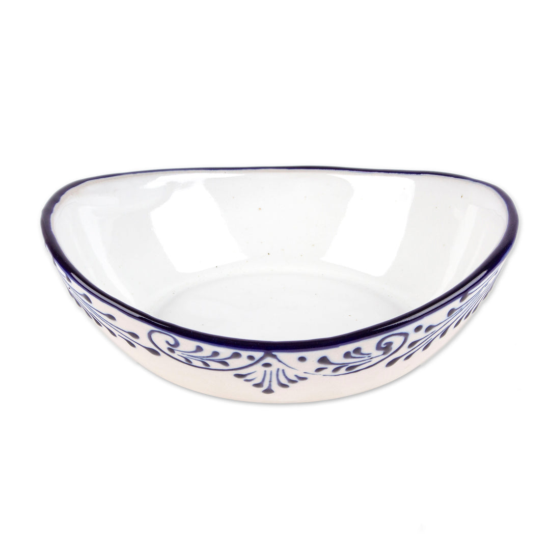 Vine-Themed Medium-Sized Talavera Style Ceramic Dessert Bowl - Blue Lineage