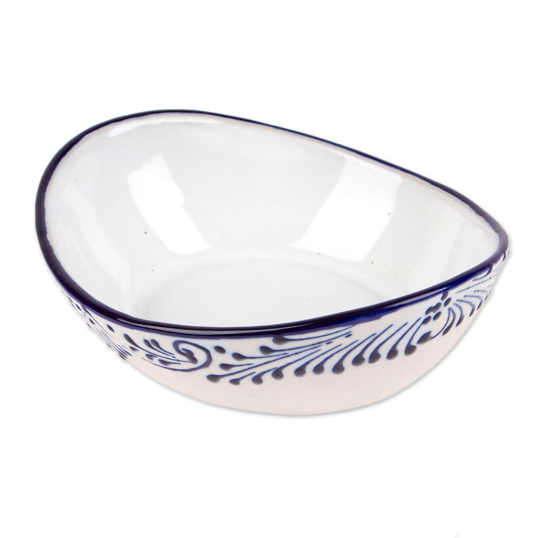 Vine-Themed Medium-Sized Talavera Style Ceramic Dessert Bowl - Blue Lineage