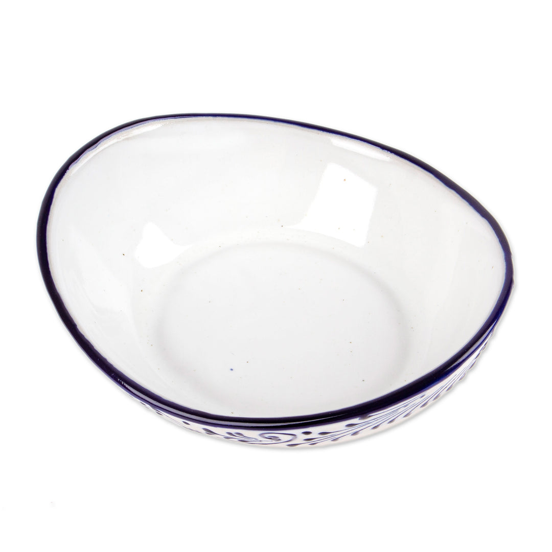 Vine-Themed Medium-Sized Talavera Style Ceramic Dessert Bowl - Blue Lineage
