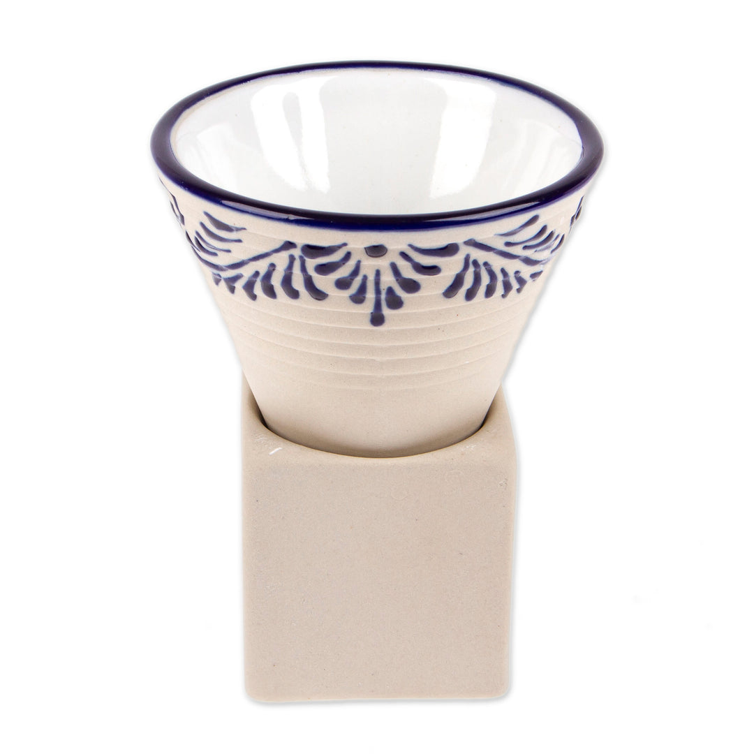 Cone-Shaped Blue and Ivory Talavera Ceramic Tequila Cup - Blue Nectar