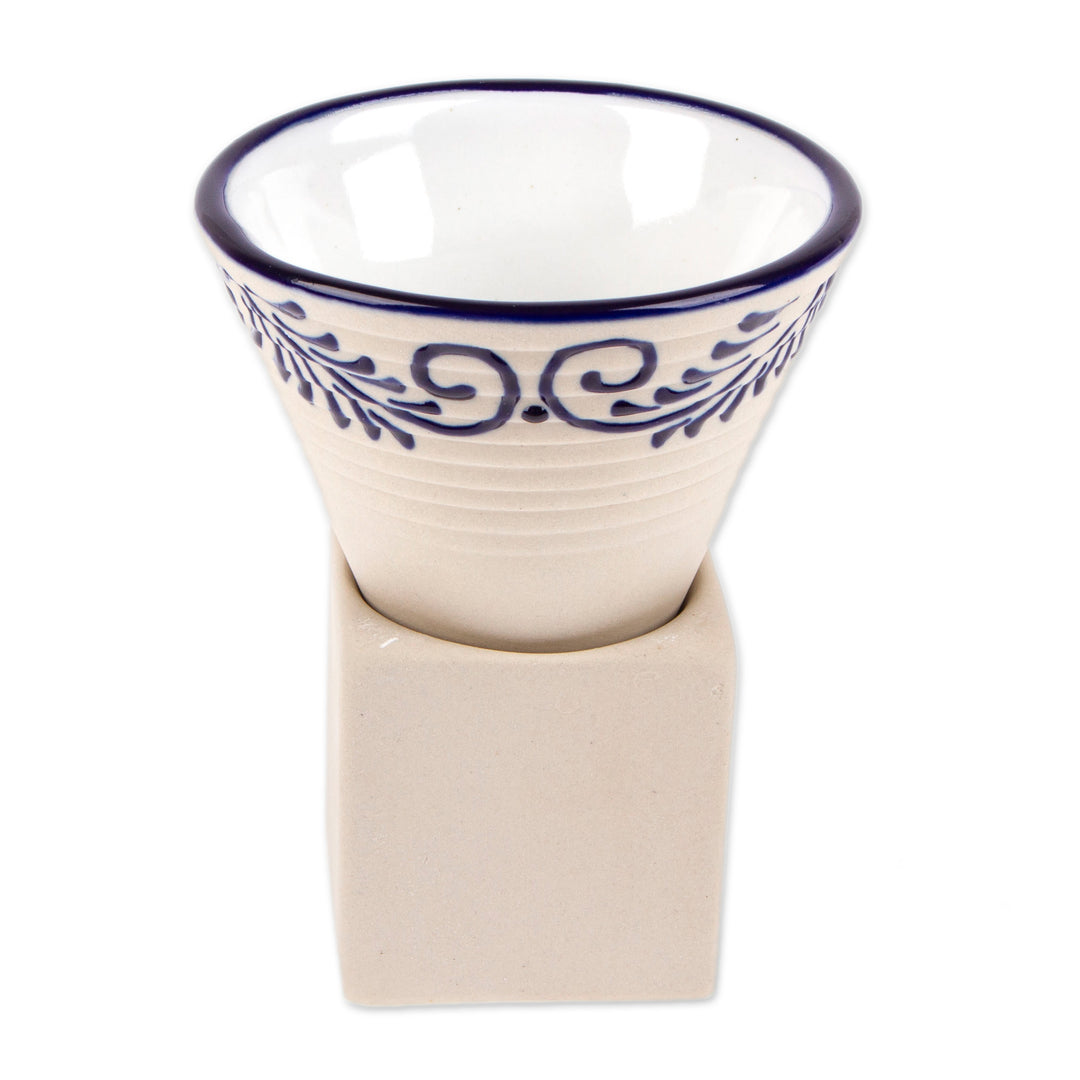 Cone-Shaped Blue and Ivory Talavera Ceramic Tequila Cup - Blue Nectar