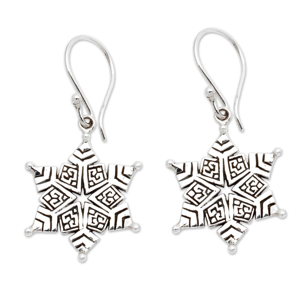 Balinese Snowflake-Shaped Sterling Silver Dangle Earrings - Snow in Bali