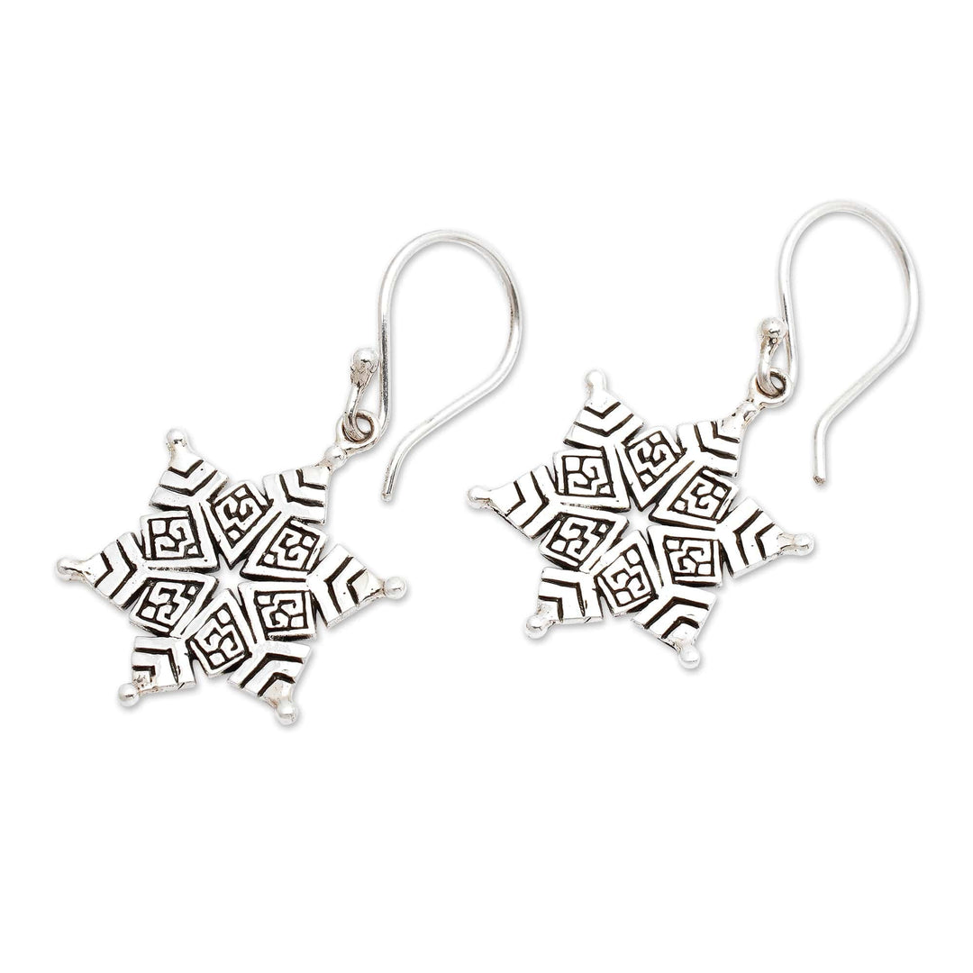 Balinese Snowflake-Shaped Sterling Silver Dangle Earrings - Snow in Bali