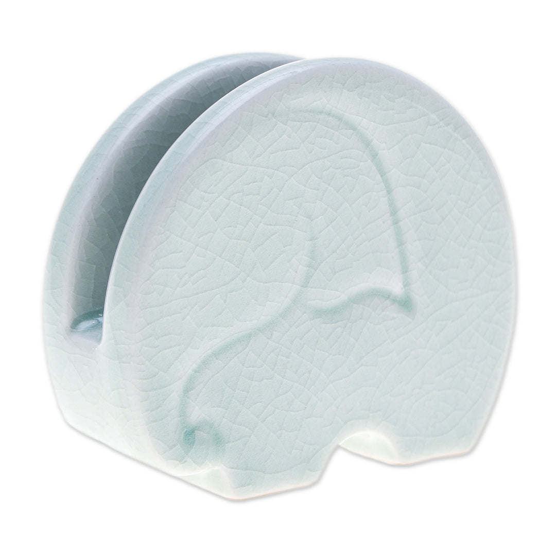 Crackled Light Green Celadon Ceramic Elephant Card Holder - Homely Elephant