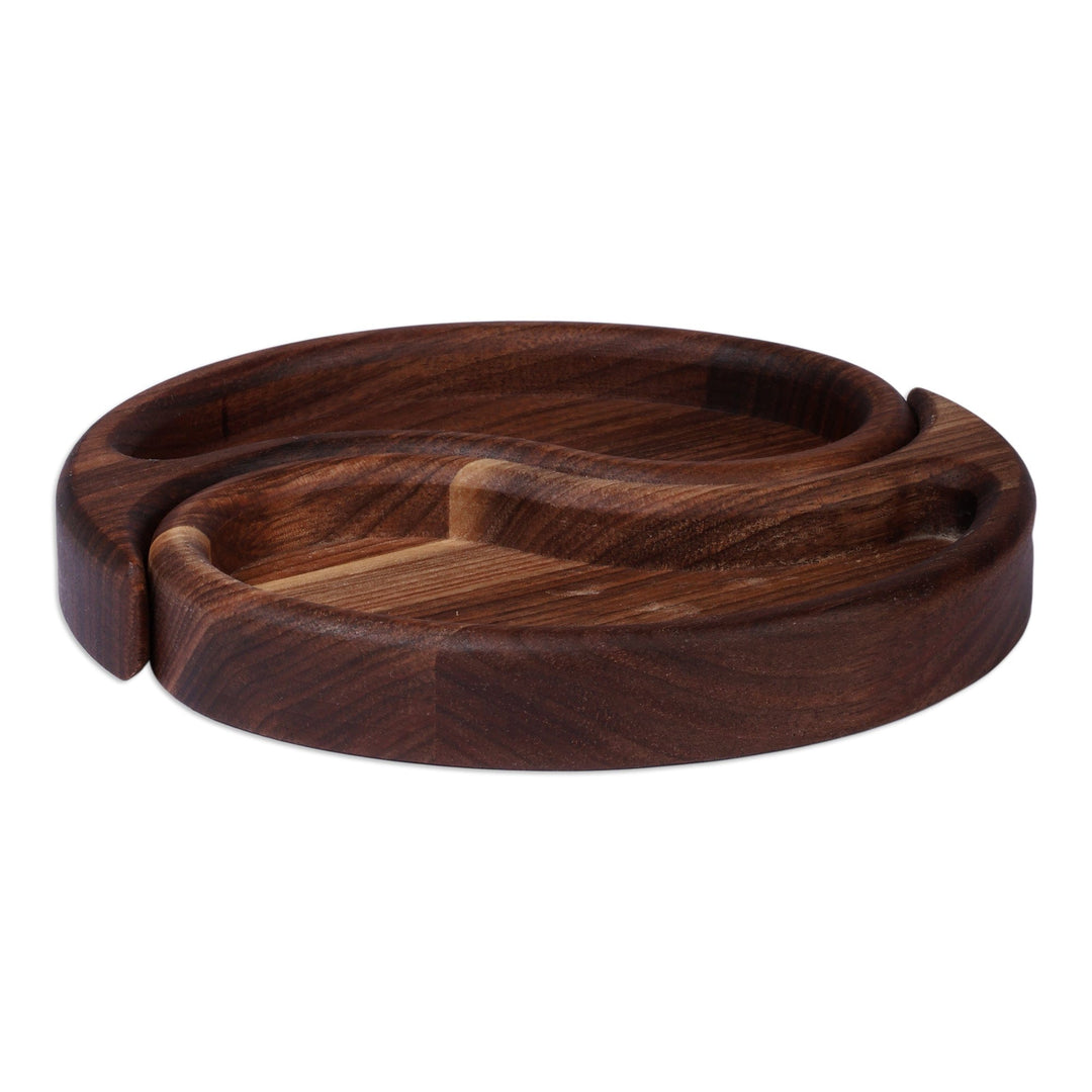 Yin-and-Yang-Themed 2-Piece Walnut Wood Snack Plate Set - Yin & Yang Flavor