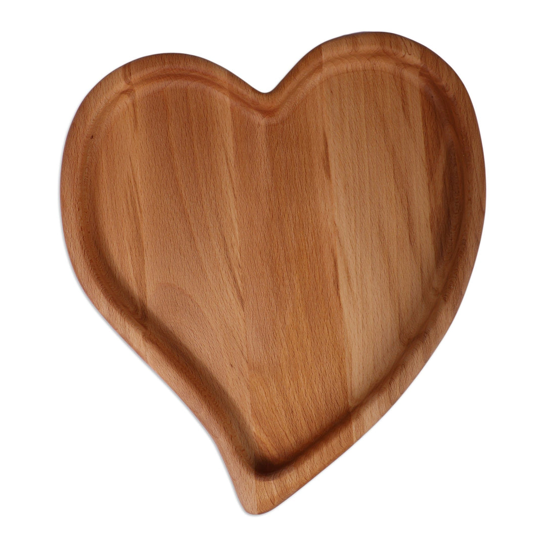 Romantic Heart-Shaped Beechwood Appetizer Plate from Armenia - Delicious Heart