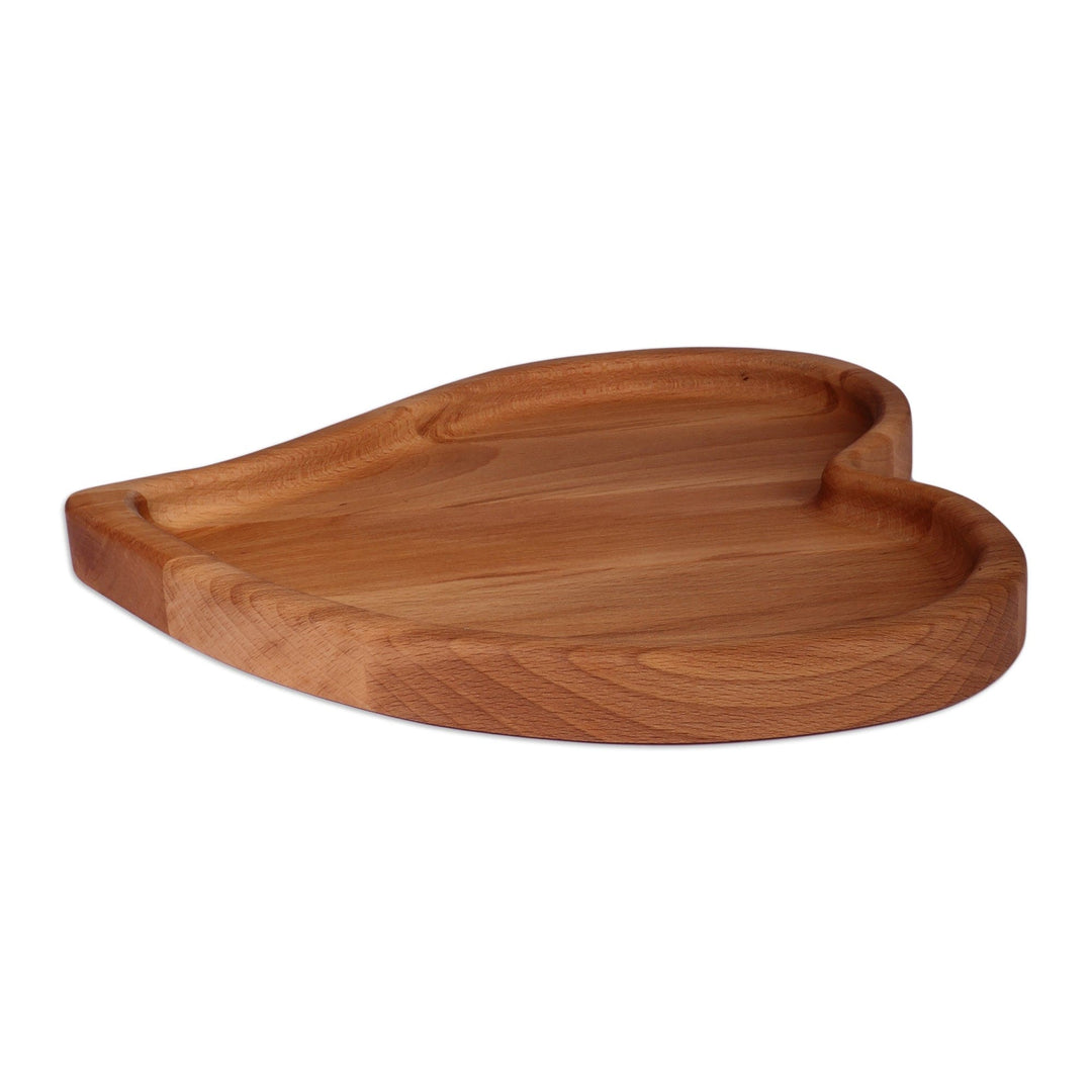 Romantic Heart-Shaped Beechwood Appetizer Plate from Armenia - Delicious Heart