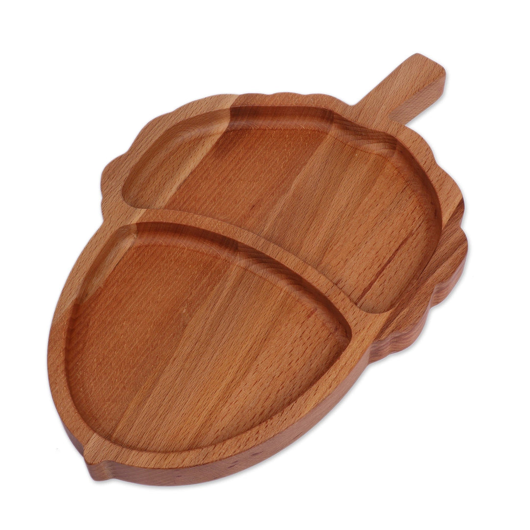 Polished Hand-Carved Acorn-Shaped Beech Wood Appetizer Plate - Acorn Feast