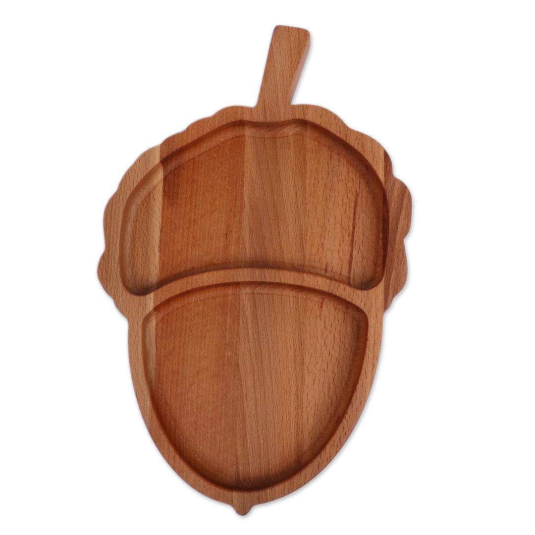 Polished Hand-Carved Acorn-Shaped Beech Wood Appetizer Plate - Acorn Feast