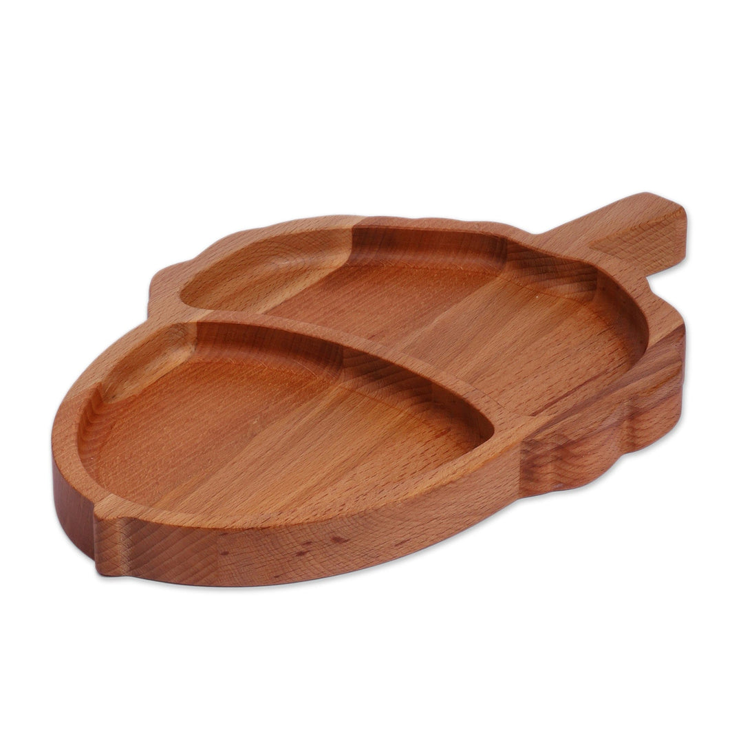 Polished Hand-Carved Acorn-Shaped Beech Wood Appetizer Plate - Acorn Feast