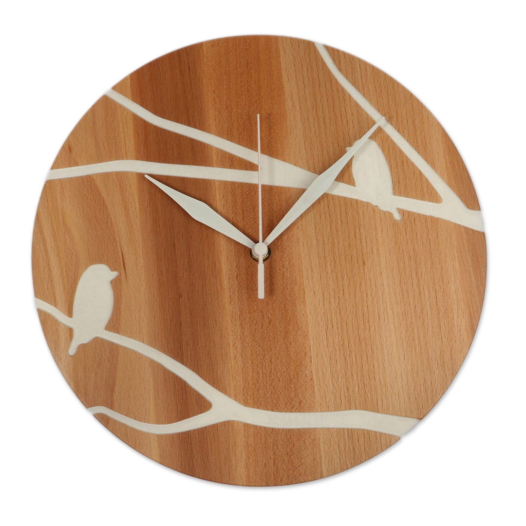 Sylvan-Themed Minimalist Round Beech Wood Clock Wall Accent - Sylvan Hours