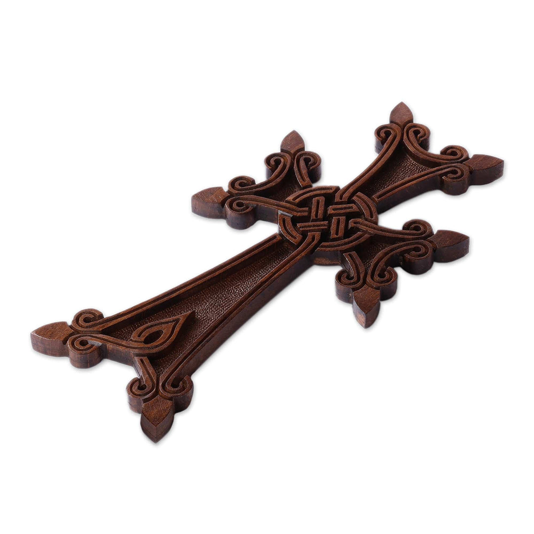 Artisan Hand-Carved Dark Brown Beech Wood Cross (Large) - Everlasting Grace