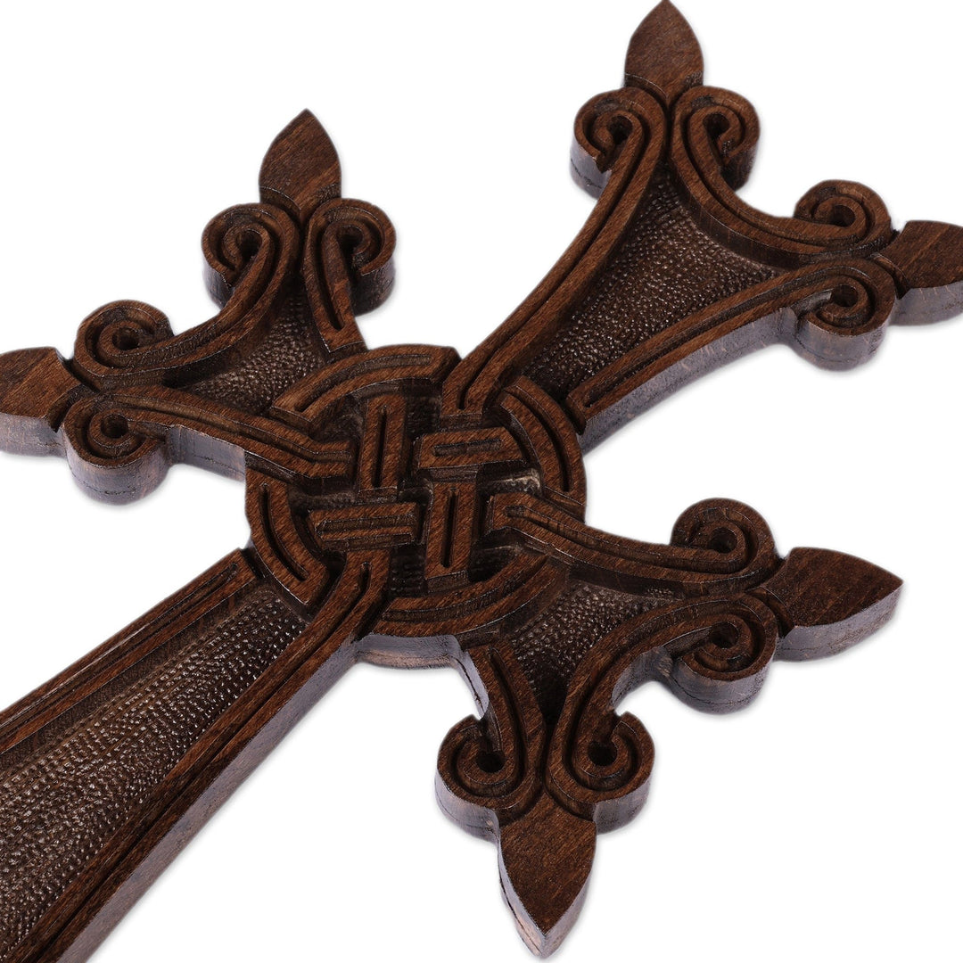 Artisan Hand-Carved Dark Brown Beech Wood Cross (Large) - Everlasting Grace