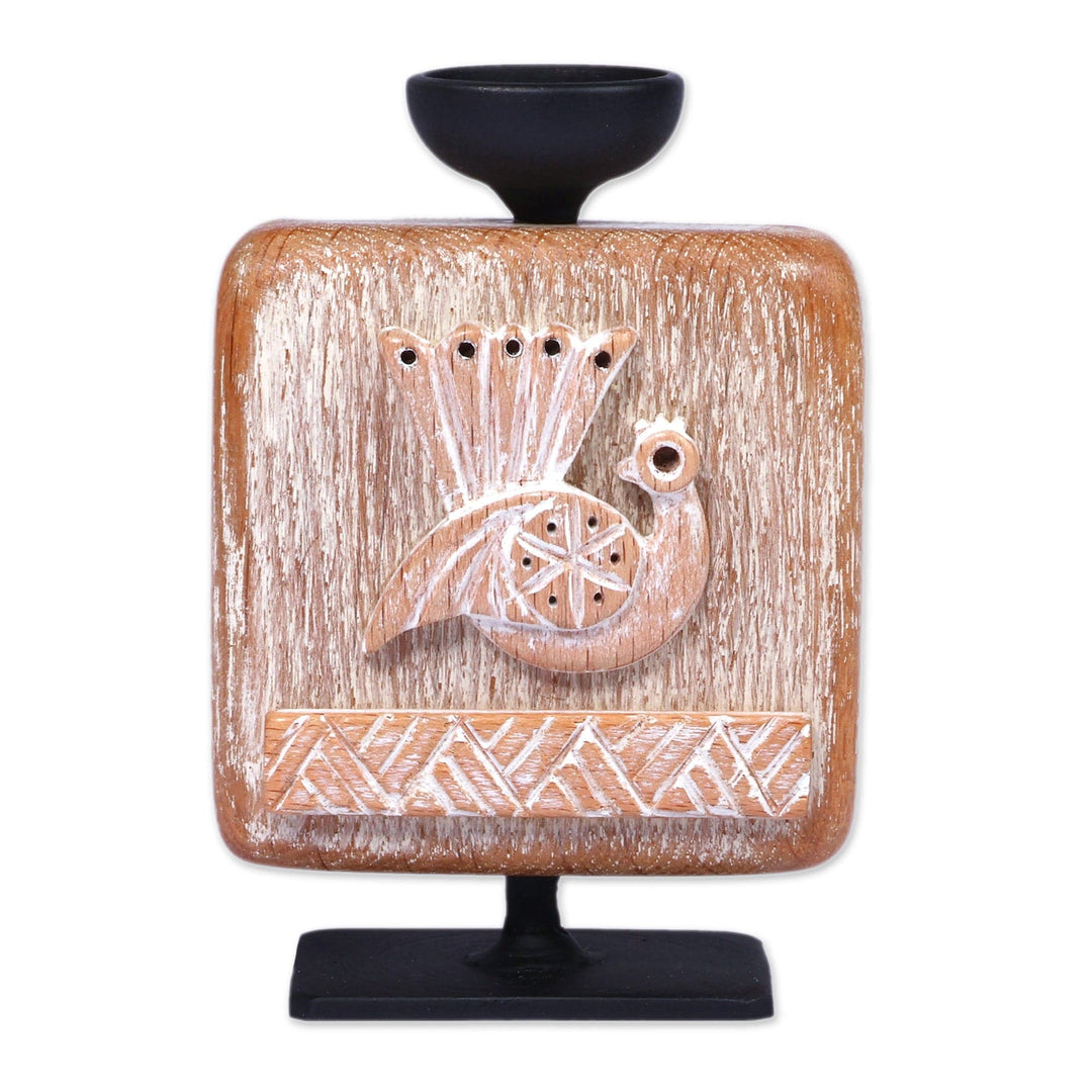 Distressed Beechwood and Iron Armenian Bird Candleholder - Feathered Illumination
