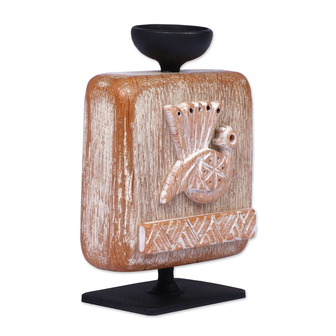 Distressed Beechwood and Iron Armenian Bird Candleholder - Feathered Illumination