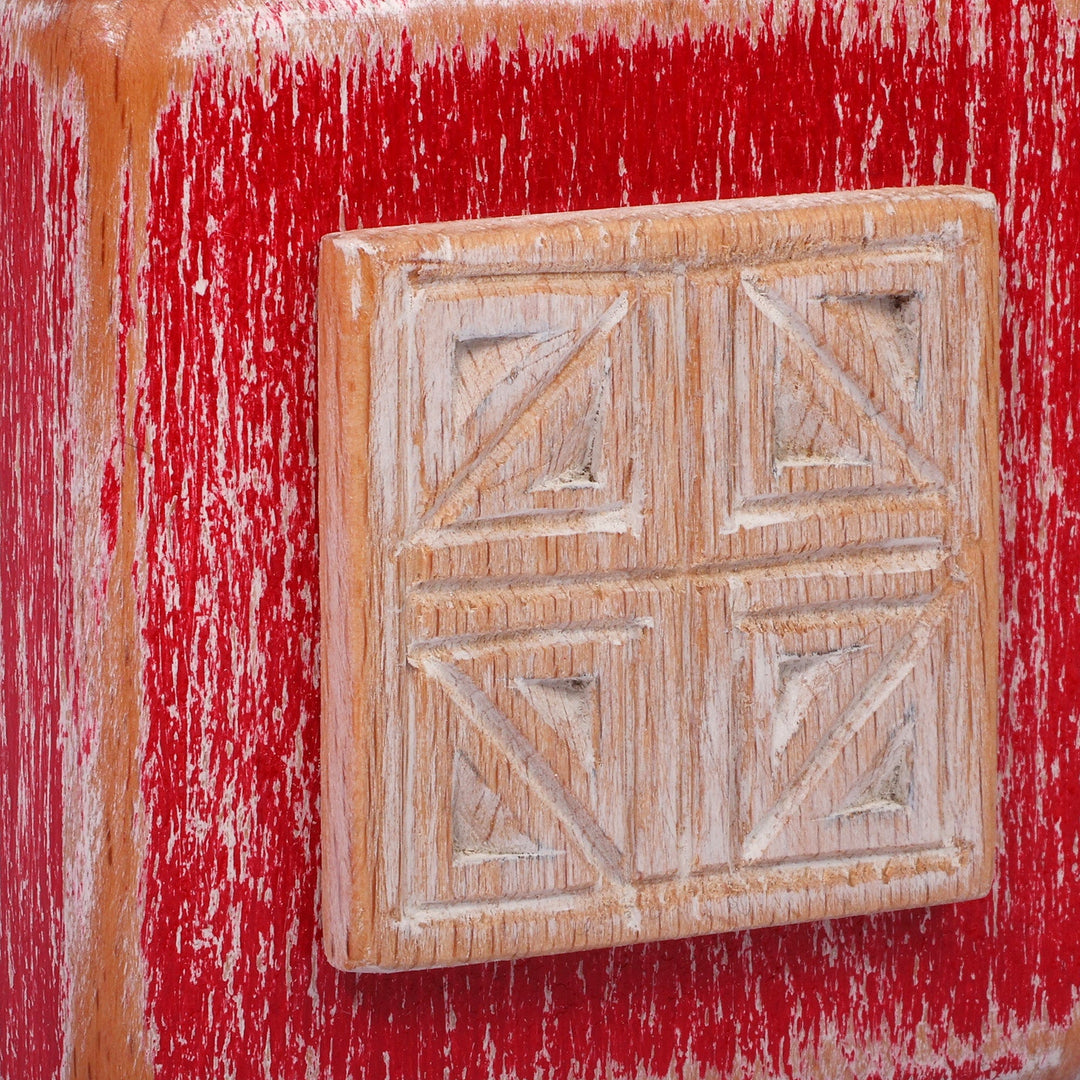 Fair Trade Beechwood and Iron Khachkar Candleholder in Red - Red Gleam