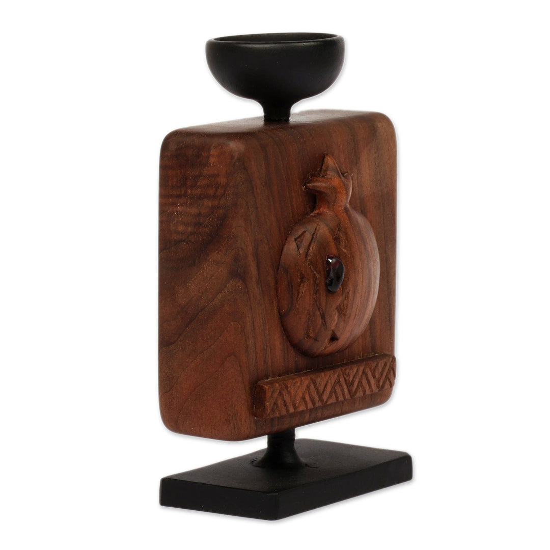 Hand-Carved Beechwood and Iron Pomegranate Candleholder - Pomegranate Flare