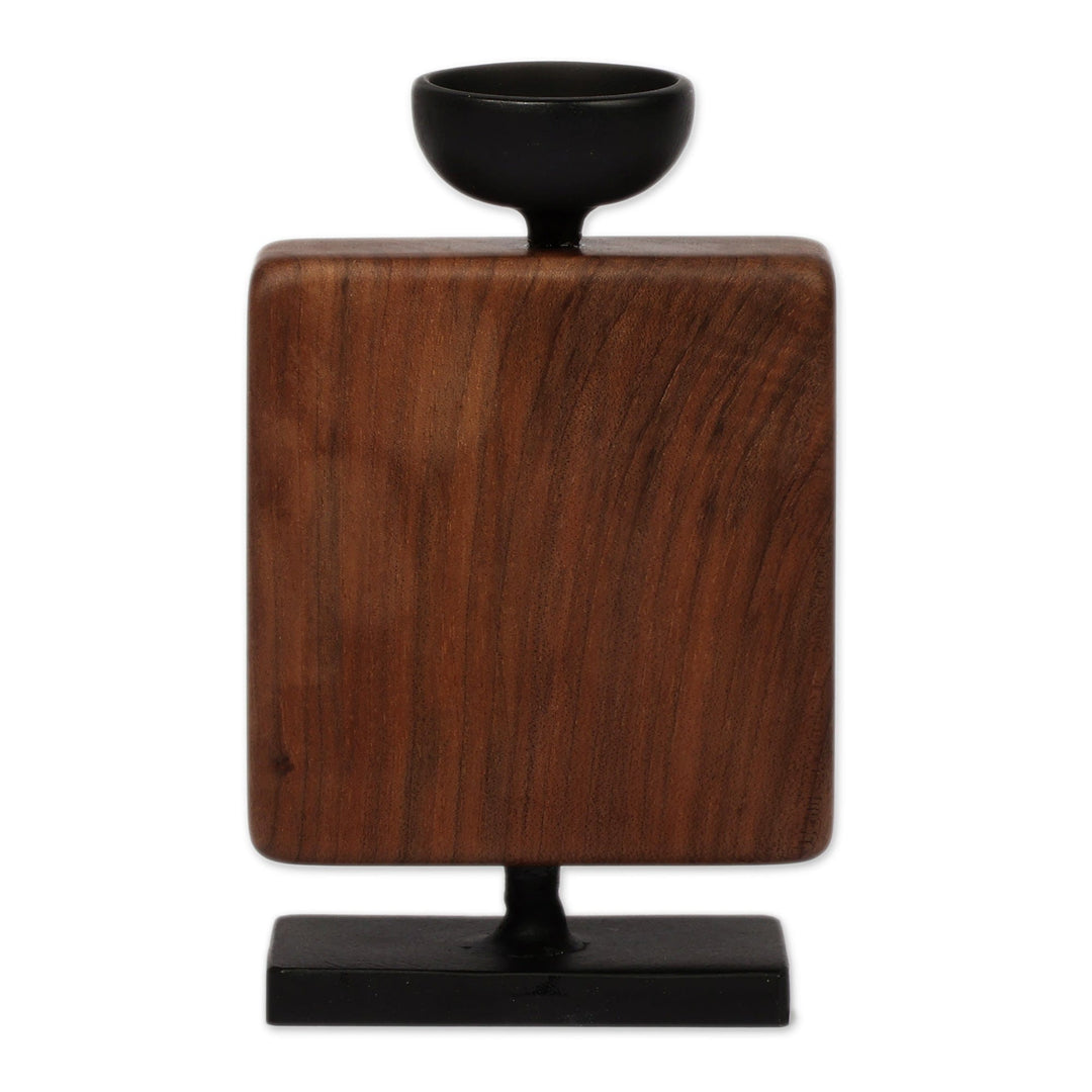Hand-Carved Beechwood and Iron Pomegranate Candleholder - Pomegranate Flare