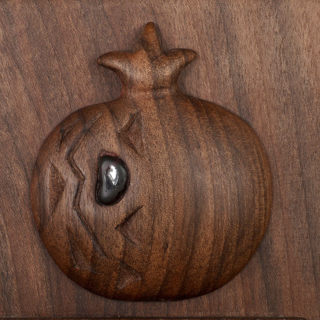 Hand-Carved Beechwood and Iron Pomegranate Candleholder - Pomegranate Flare