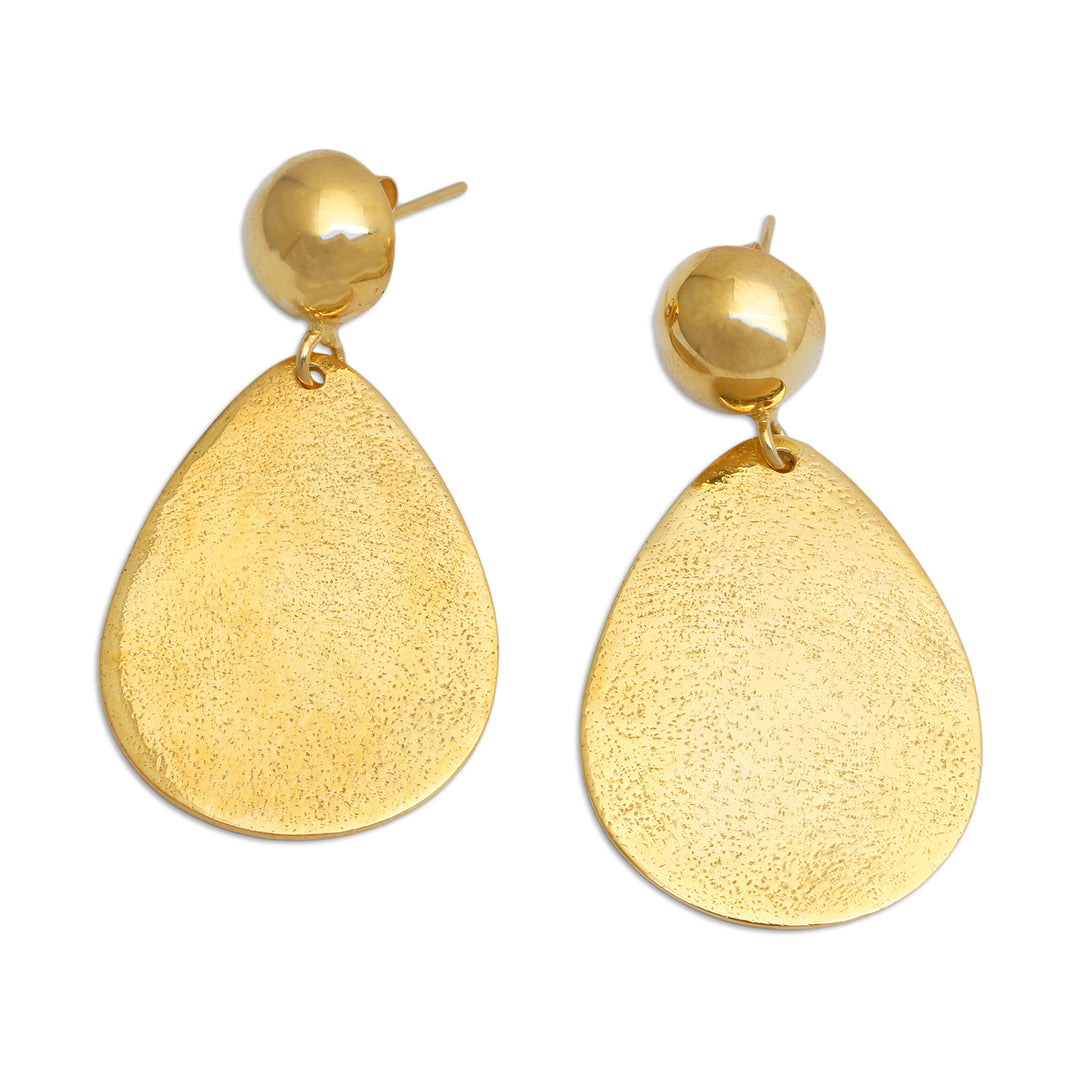 Pear-Shaped 18k Gold-Plated Brass Dangle Earrings from Bali - Golden Reflection