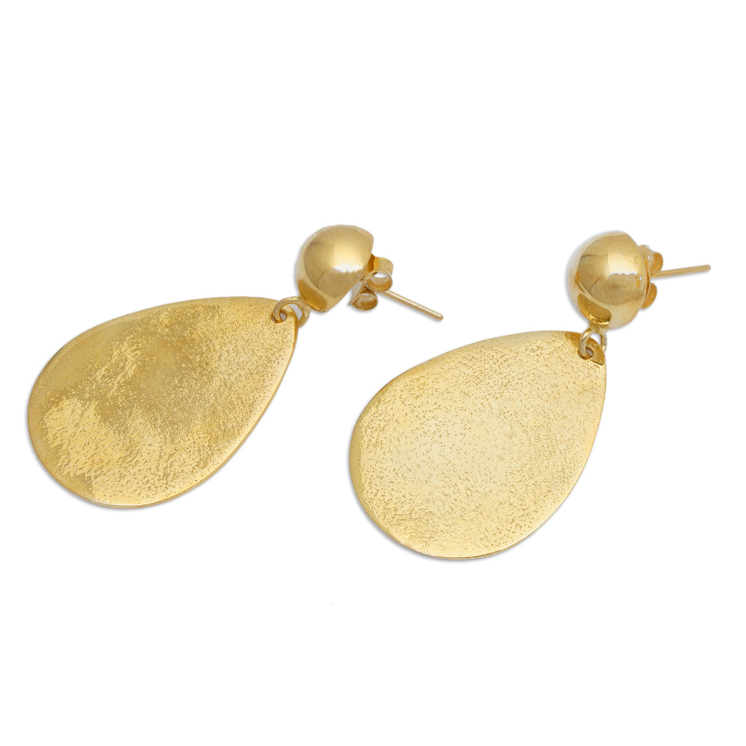 Pear-Shaped 18k Gold-Plated Brass Dangle Earrings from Bali - Golden Reflection