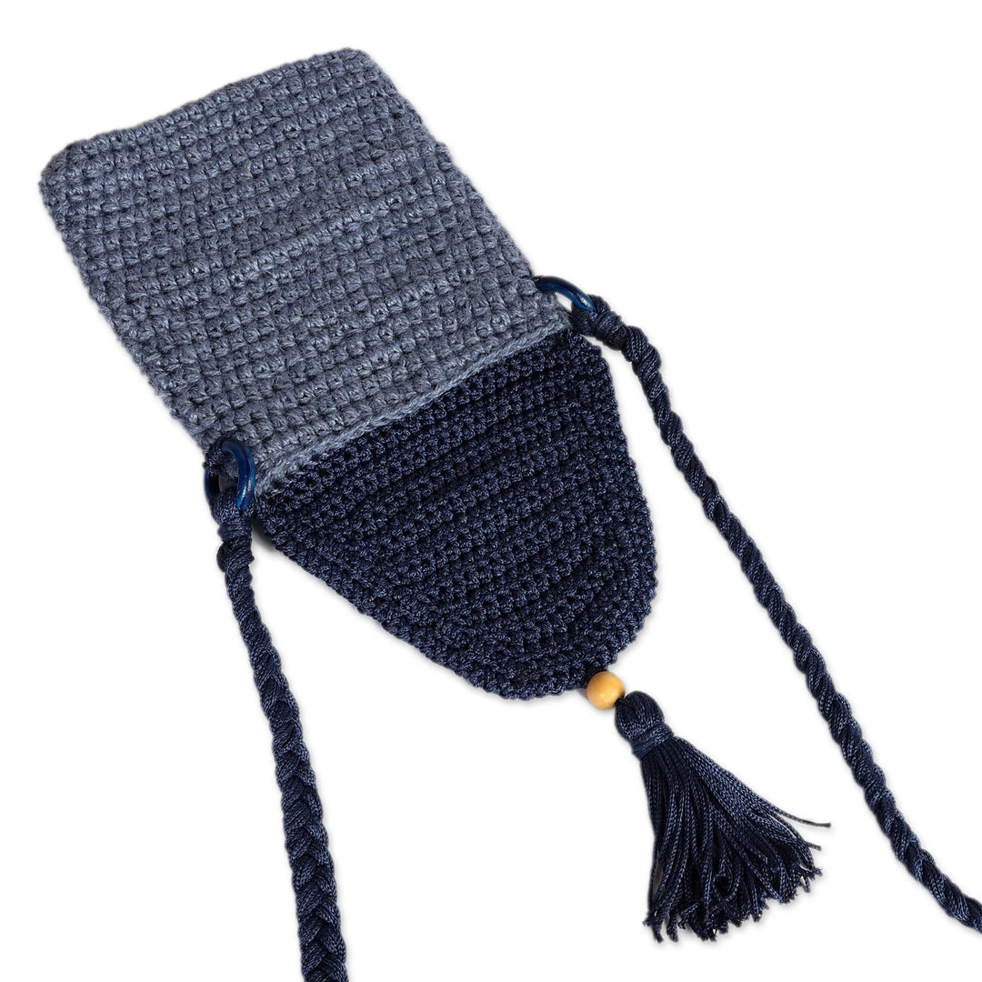 Bohemian Blue Knit Sling Bag with Braided Strap from Armenia - Adventures in Blue