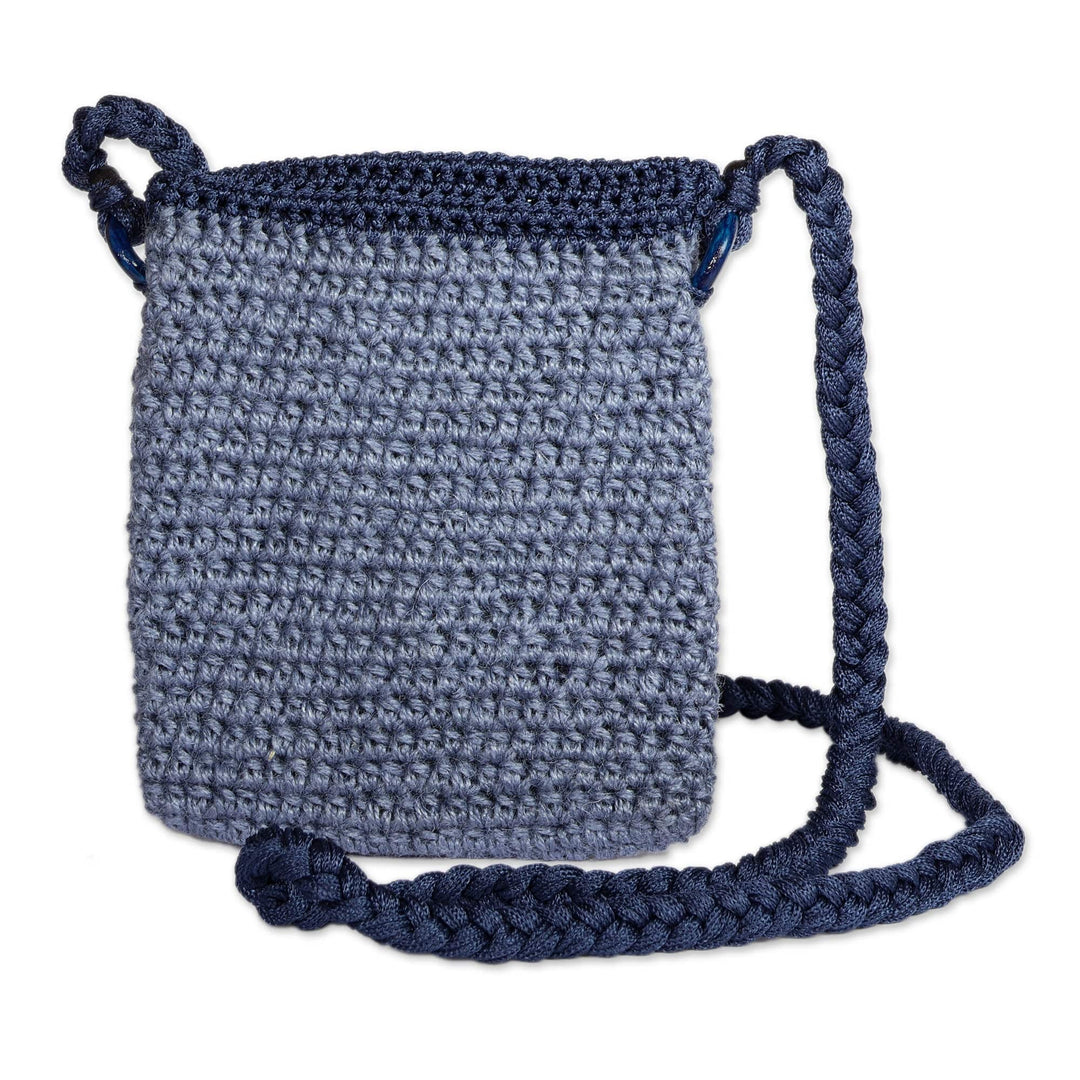 Bohemian Blue Knit Sling Bag with Braided Strap from Armenia - Adventures in Blue