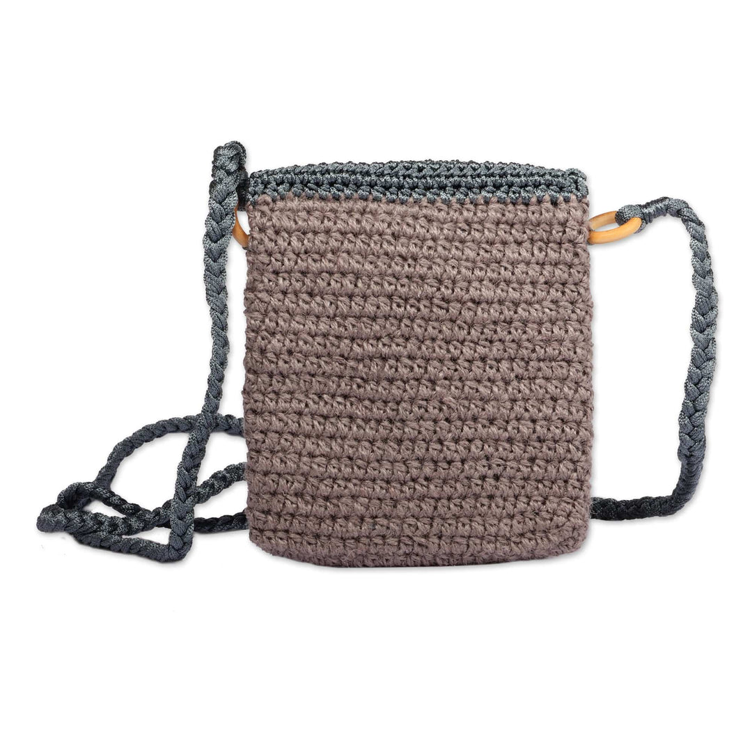 Grey and Blue Knit Sling Bag with Braided Strap from Armenia - Adventures in Grey