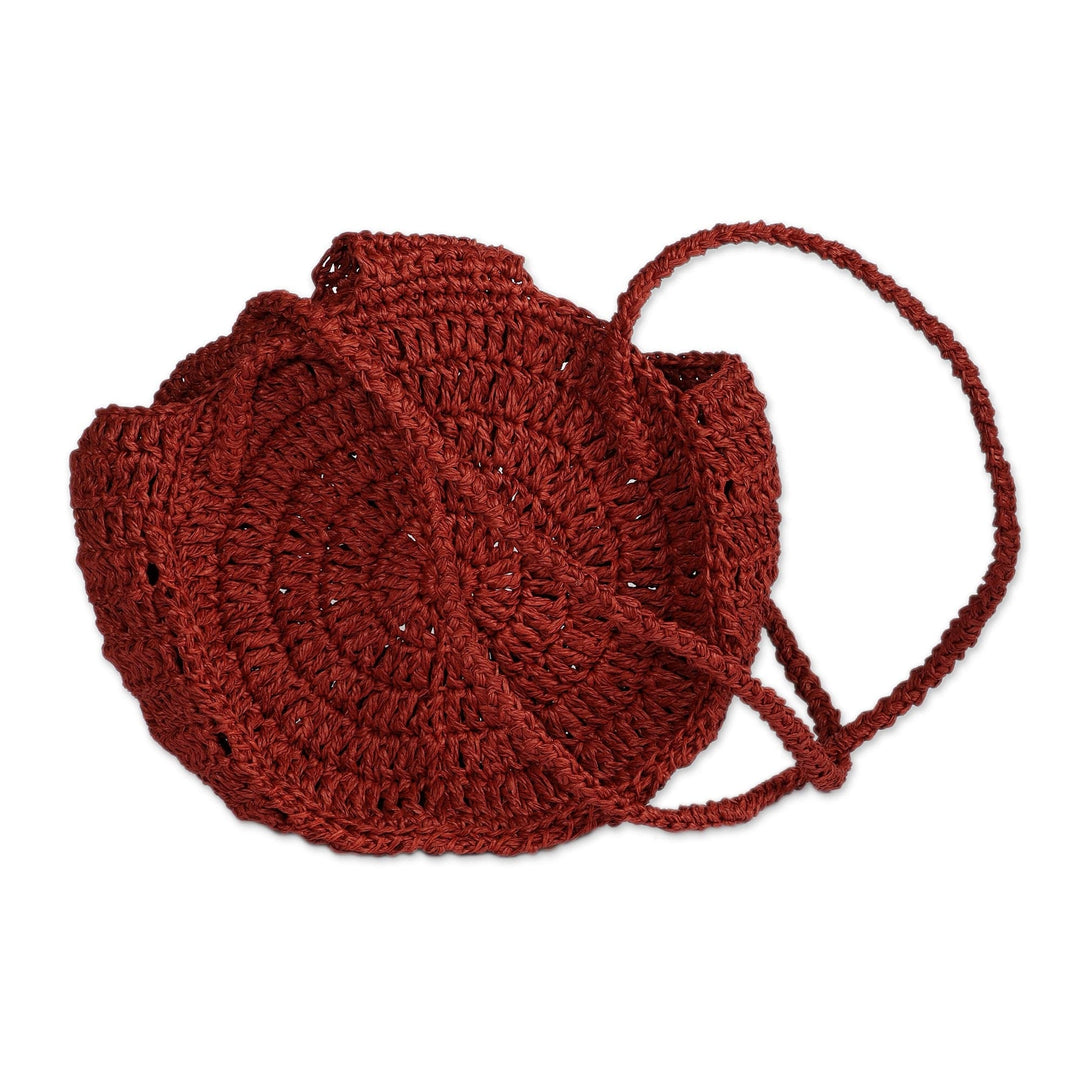 Macrame Round Burgundy Sling Bag with Wood Button Closure - Sunset Cycle