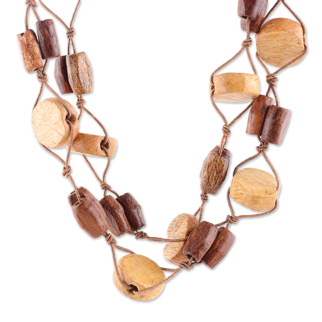 Bohemian Long Strand Necklace with Polished Wooden Beads - Alluring Union