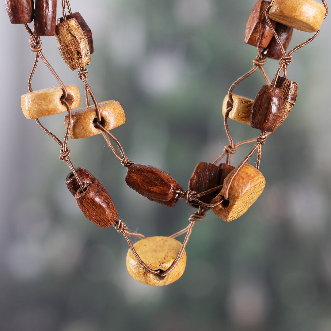 Bohemian Long Strand Necklace with Polished Wooden Beads - Alluring Union