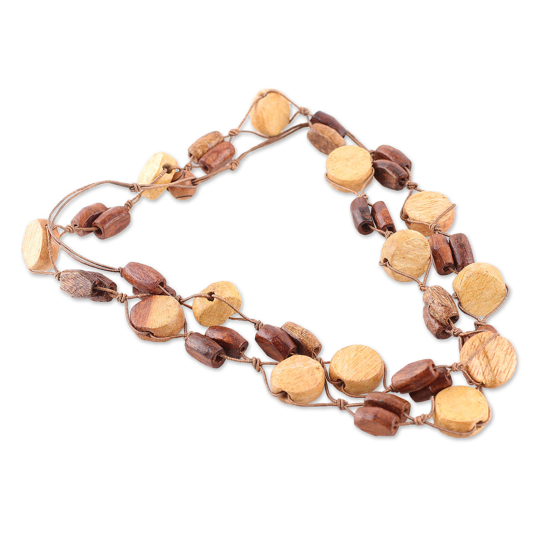 Bohemian Long Strand Necklace with Polished Wooden Beads - Alluring Union