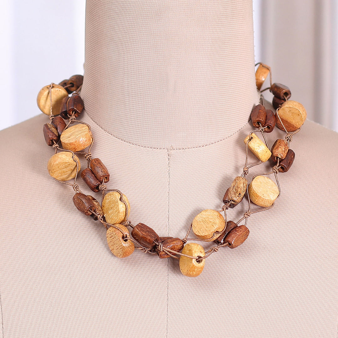 Bohemian Long Strand Necklace with Polished Wooden Beads - Alluring Union