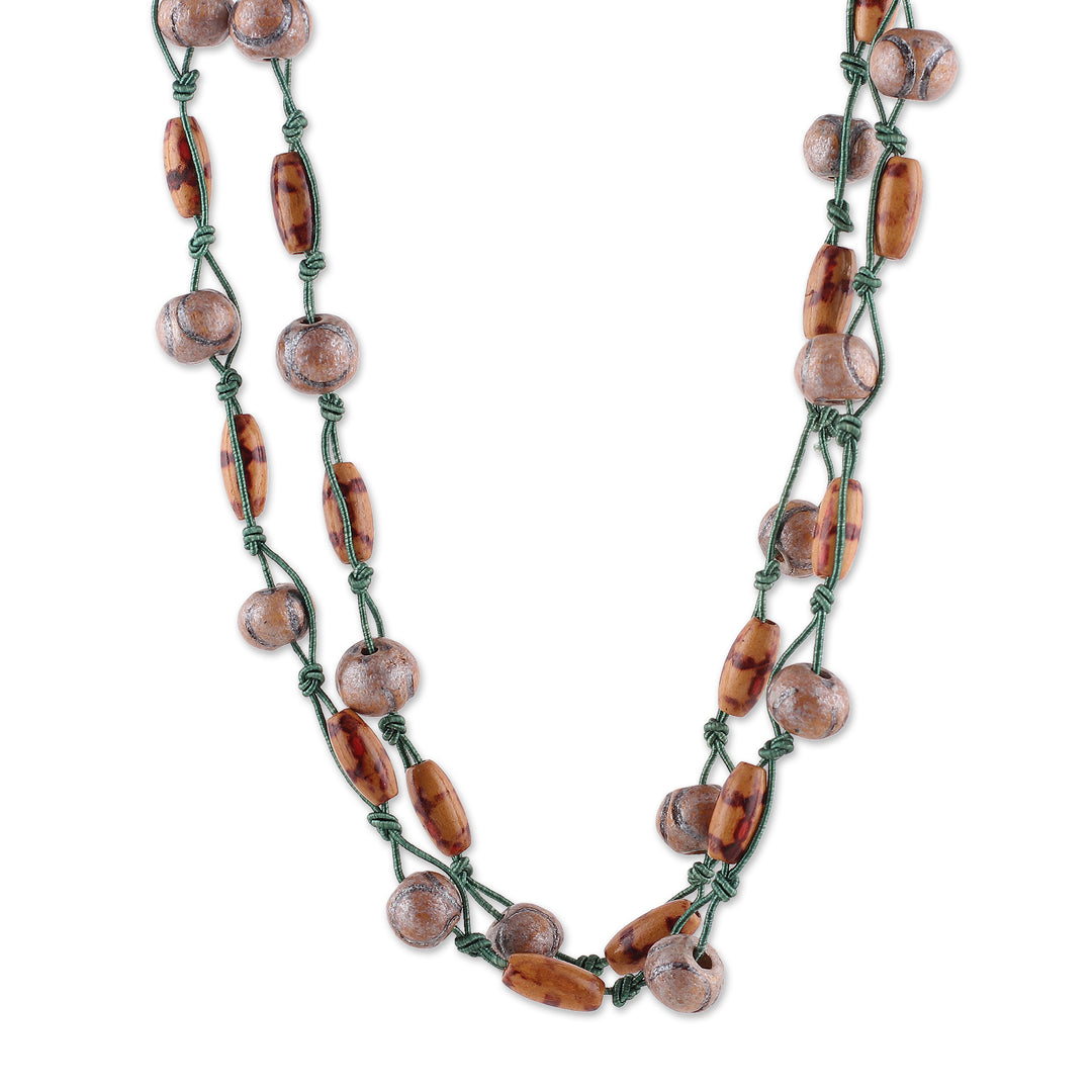 Long Strand Necklace with Painted and Printed Wooden Beads - Modern Glamour