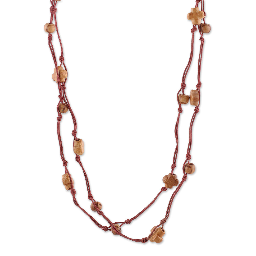 Bohemian Red Haldu Wood Station Necklace with Star Beads - Starry Fire