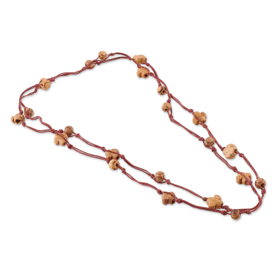 Bohemian Red Haldu Wood Station Necklace with Star Beads - Starry Fire