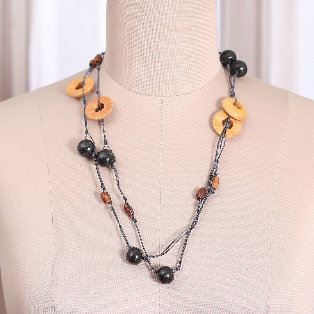 Hand-Carved and Painted Wood Beaded Long Station Necklace - Modern Delight